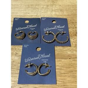 Gold Tone Hoop Earrings Twisted Rope & Wire Wrapped Lot Of 3 Universal Thread